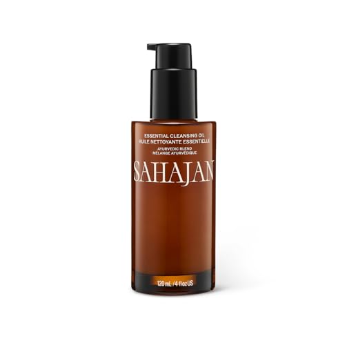 Sahajan Essential Cleansing Oil with Vitamin C + Squalane | Ayurvedic Gentle Clean Facial Cleansing Oil | All Skin Types, Sensitive Eyes | Remove Waterproof Makeup, SPF, Pollution | 4 oz