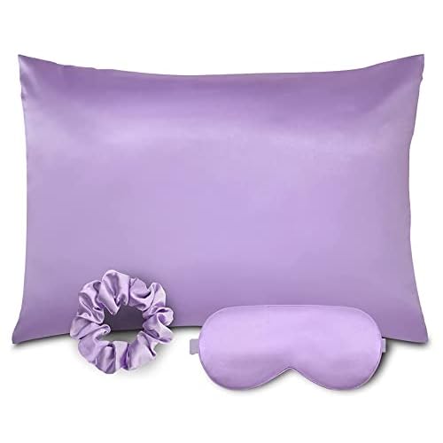 Luxury Satin Silk Pillowcase Set for Hair and Skin, Sleep Set: Standard Size Pillowcase, Satin Eye Mask and Scrunchie