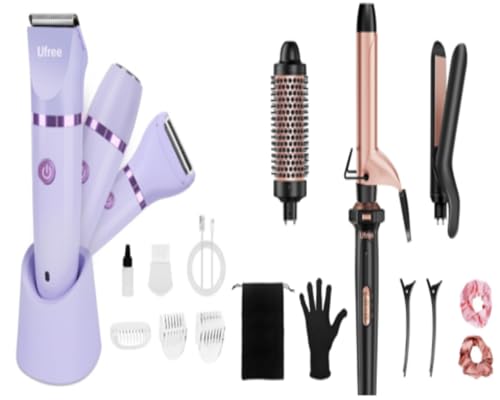 Ufree 3-in-1 Curling Wand Set with Flat Iron & Thermal Brush – Dual Voltage Hair Styling Kit