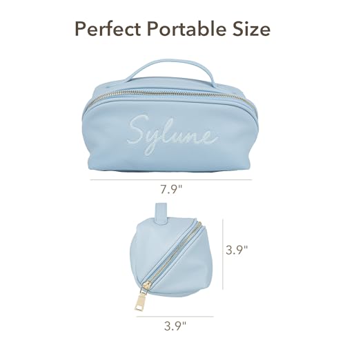 Pebbled Faux Leather Makeup Bag with Handle - Water-Resistant
