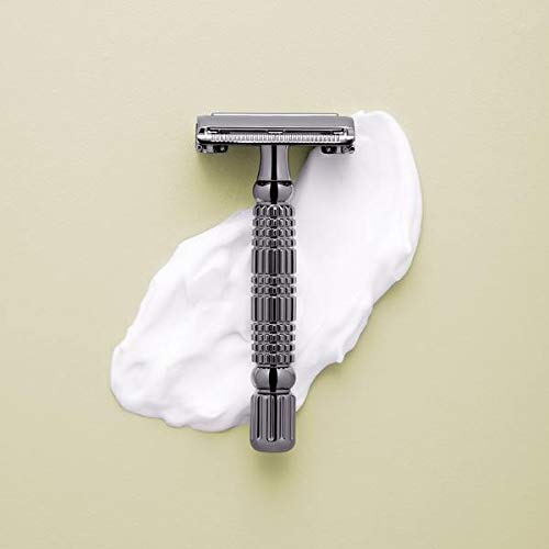 Rockwell Razors R1 Double Edge Safety Razor in Gunmetal Chrome. Beginner-Friendly for a Smooth, Comfortable Shave. Twist-To-Open handle for Easy Blade Loading Includes 5 Recyclable Safety Razor Blades