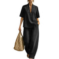 Women's Denim 2-Piece V-Neck Pant Suit - Trendy Wide Leg Outfit