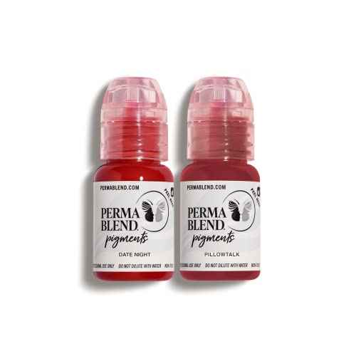 Perma Blend Berry Tattoo Ink Set for Permanent Makeup - Vegan Microblading Pigment & Tattoo Supplies for Lip Makeup - Includes Deep Red Date Night & Pink Pillow Talk Lip Blush (0.5 oz Each)