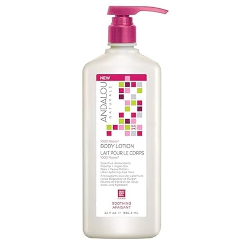 Andalou Naturals 1000 Roses Soothing Body Lotion, with Cocoa + Shea Butter, Aloe & Rosehip, Hydrating Sensitive Skin Lotion for Dry Skin, Value Size, 32 Fl. Oz