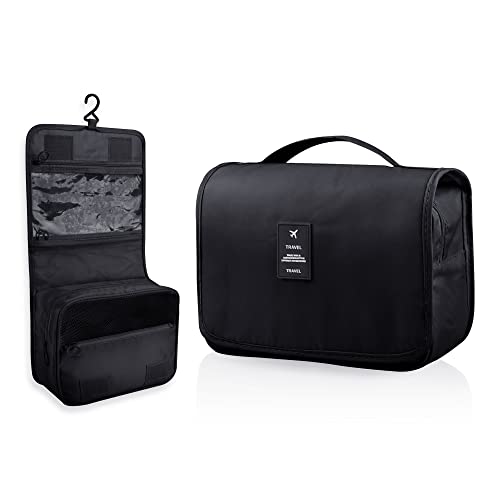 Hanging Toiletry Bag, Large Capacity Travel Organizer for Toiletries, Waterproof Oxford Fabric Travel Makeup Cosmetic Bag with Hanging Hook,(Black)