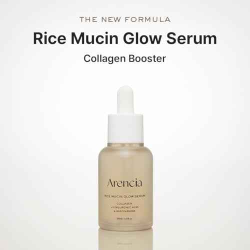 Arencia Rice Mucin Glow Serum, Collagen + Hyaluronic Acid & Niacinamide, 1.01 fl oz