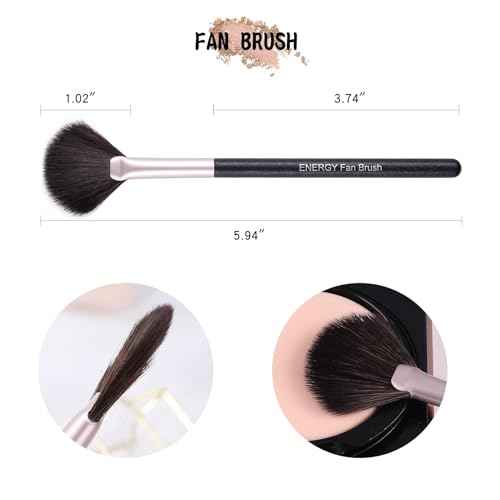 ENERGY Fan Brush Professional Blush Brush Soft Vegan Synthetic Makeup Brush for Face Highlighting,Buffing and Blending with Powder Cream Cosmetics Blusher Highlighter Applicator