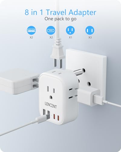 European Travel Plug Adapter, LENCENT International Type-C Foldable Power Plug with 4 Outlets, USB C Charger Adaptor, US to Most of Europe EU Iceland Spain Italy France Germany, Cruise Ship Approved