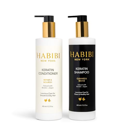 HABIBI Keratin Shampoo & Conditioner Set for Damaged Hair, Sulfate-Free, 2x400ml