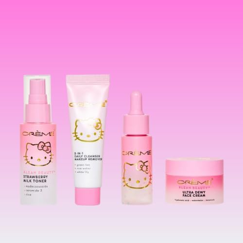 THE CR?ME SHOP X HELLO KITTY SKINCARE ESSENTIALS - KLEAN BEAUTY¢â 4PC TRAVEL BAG SET