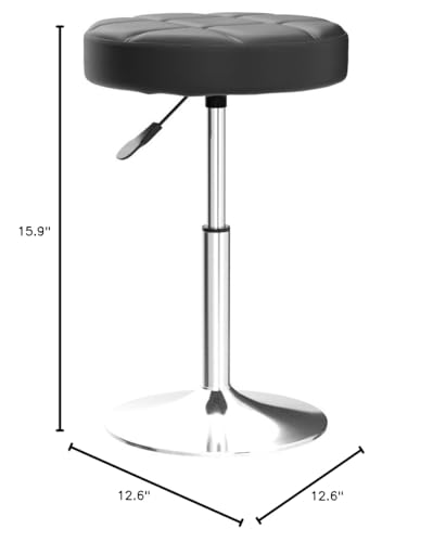 FURWOO Short Round PU Leather Shop Stool - Padded Stool for Salon,SPA,Manicure and Vanity - Small Black