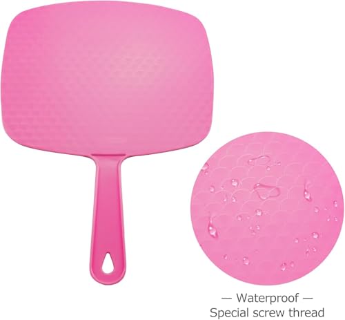 Pink 2Pcs Handheld Mirrors with Hanging Hole, 10.4" x 7.4" Portable Beauty