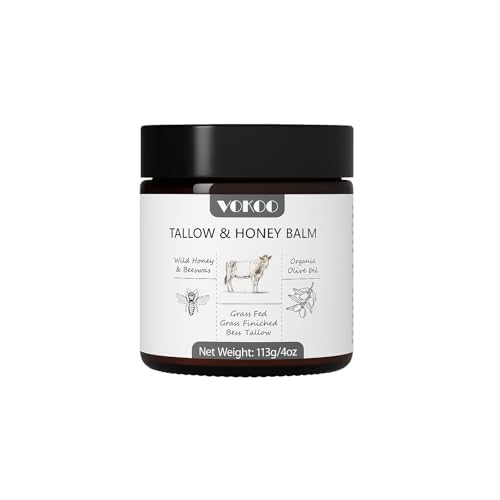 Beef Tallow for Skin (4 OZ), Organic Beef Tallow and Honey Balm, Grass Fed Beef Tallow for Face and Body, Deeply Hydrating Tallow Face Moisturizer with Quick Absorption