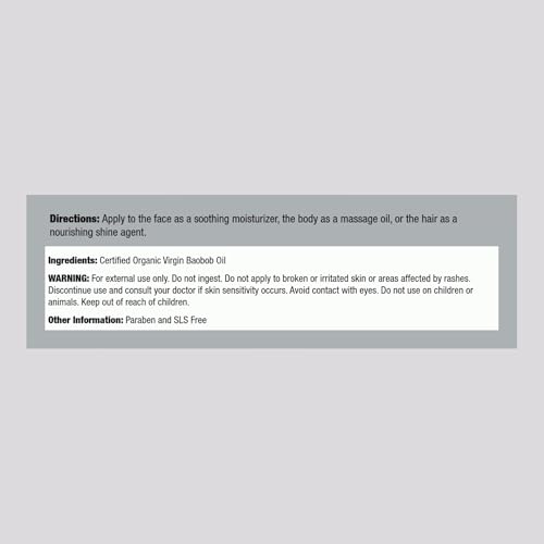 Piping Rock Baobab Oil Organic | 2 fl oz | For Hair, Skin, and Face | Cold Pressed Virgin