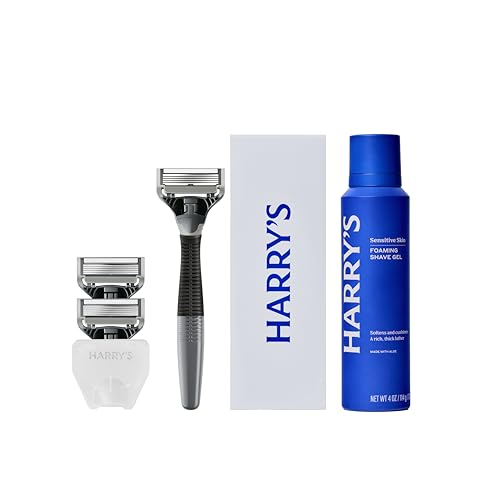 Harry's Charcoal Shaving Kit for Men - Razor Handle, 3 Refills & Gel