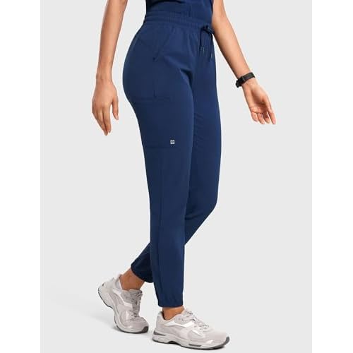 High Waisted Jogger Scrub Pants for Women with 5 Pockets Drawstring Medical Work Pants Breathable