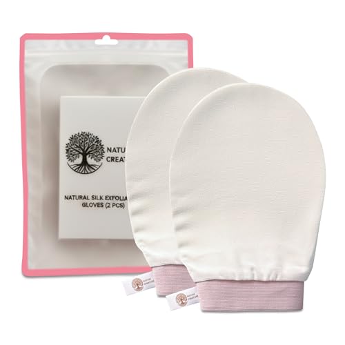 Vegan Silk Exfoliating Gloves Set (2 Pack) ? Korean Spa Body Scrubber Mitt for Dead Skin & Ingrown Hair | Gift for Smooth Glowing Skin