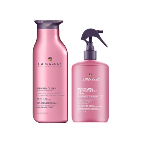 Pureology Smooth Gloss Shampoo & Leave-In Treatment Spray for Frizz Control & Humidity Protection, Vegan, 8oz