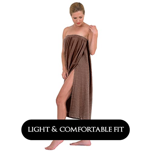 Canyon Rose Waffle Weave Long Spa Wrap, Simple Body Wrap, Luxurious Waffle Weave Knit, One Size Fits Most, Generous Length, Elasticized Top with Touch-and-close Fasteners at Top and Waist, Brown