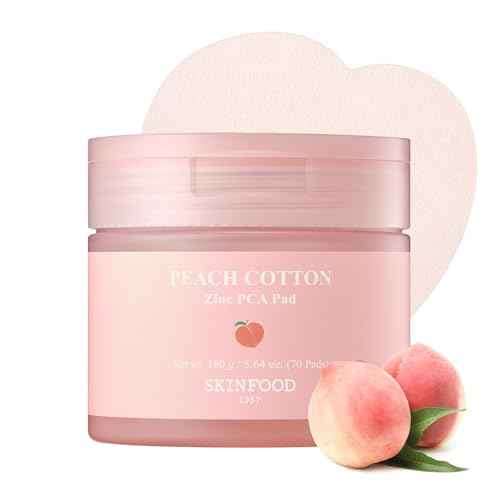 SKINFOOD Peach Cotton Zinc PCA Toner Pads, Korean Skincare for Dual Functional Hydrating,Soothing & Matte, Velvety Finish, Stocking Stuffers, Sebum Control for Sensitive, Oily, 5.64 oz (70 Pads)