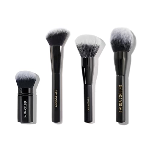 LAURA GELLER NEW YORK Full Face Brush Set - Retractable Airbrush Kabuki and Classic Bronzer Brush and Angled Blush Brush and Powder Brush