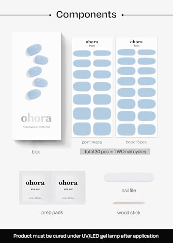 ohora Semi Cured Gel Nail Strips - N Cream Sky Solid Blue DIY Kit
