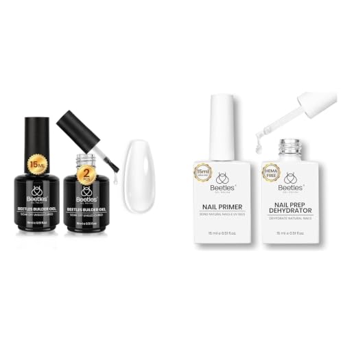 Beetles Builder Gel & Dehydrator Primer Set - Clear Builder Gel 0.51 oz (15 ml) 2x Bottles