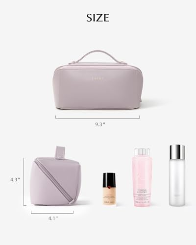 EACHY Medium Travel Makeup Bag for Women - Purple Flat Open Cosmetic Organizer