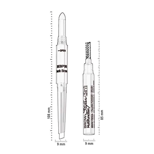 3-in-1 Eyebrow Pencil with Brush & Powder - Black Brown