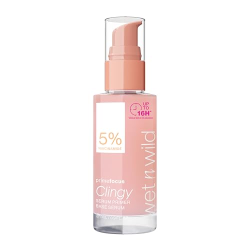 wet n wild Prime Focus Clingy Serum Primer, Hydrating & Brightening with 5% Niacinamide & 8% Glycerin, Long-Lasting 16-Hour Wear, Dewy Finish Skin-Enhancing Formula, Cruelty-Free