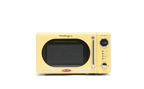 Nostalgia NRMO7YW6A Retro Compact Countertop Microwave Oven, 0.7 Cu. Ft. 700-Watts with LED Digital Display, Child Lock, Easy Clean Interior, Yellow