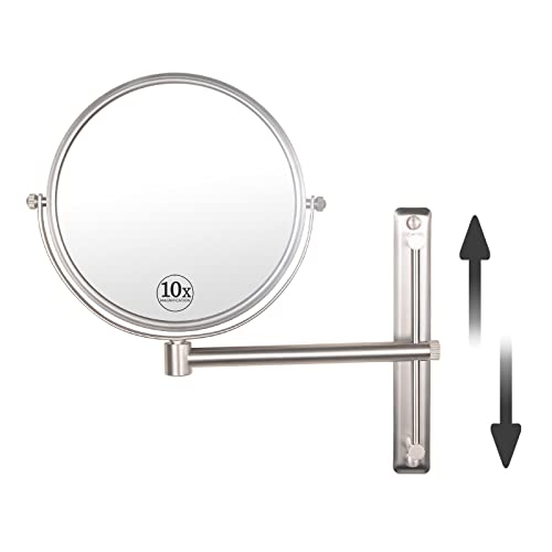 Nicesail 8 Inch Double-Side Wall Mounted Mirror Magnified 10x Makeup and Shaving Mirror Regular View and 10X Magnification, High Adjustable Nickel