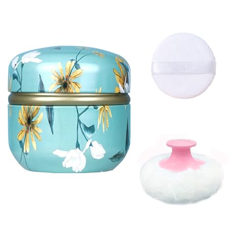 Body Powder Puff with Container - Soft Artificial Wool, Travel Case
