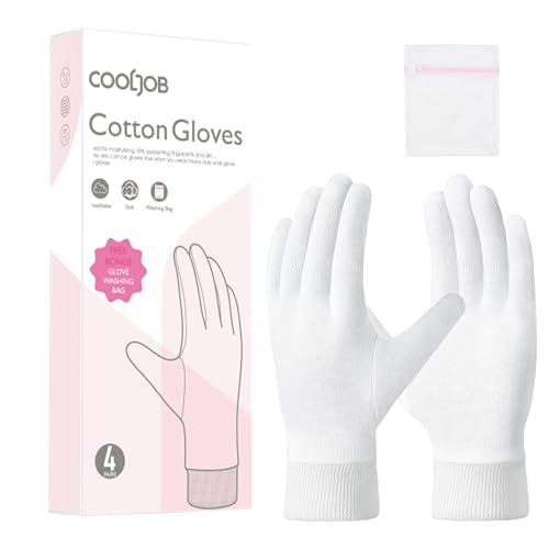 COOLJOB Overnight Moisturizing Cotton Gloves for Dry Hands & Eczema (4 Pairs)