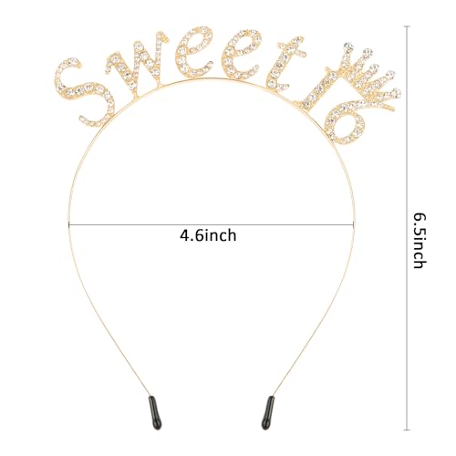 Atoden Sweet 16 Birthday Headband - Gold - Hairband for Teen Girls' Sweet Sixteen Party Decorations and Gifts, 1 Count (Pack of 1), 1 Piece