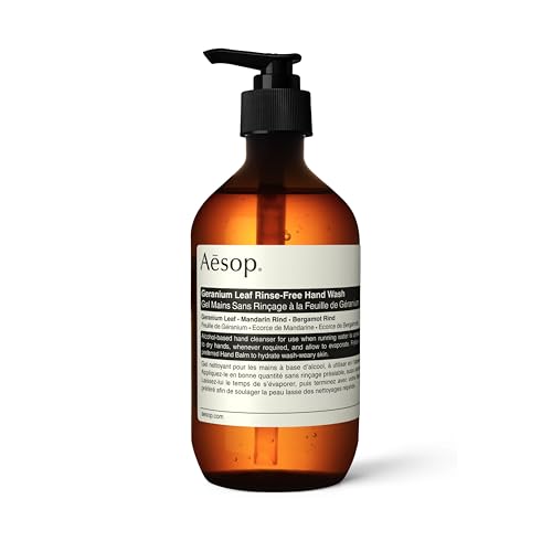 Aesop Geranium Leaf Rinse-Free Hand Wash | Aromatic, Alcohol-Based Gel with Purifying and Hydrating Properties | Cleanses without Water | 16.9 oz