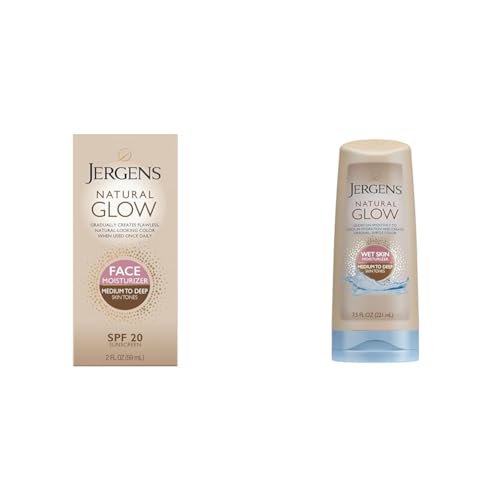 Jergens Natural Glow Self Tanner Face Moisturizer & Natural Glow In Shower Lotion, Self Tanner for Medium to Deep Skin Tone