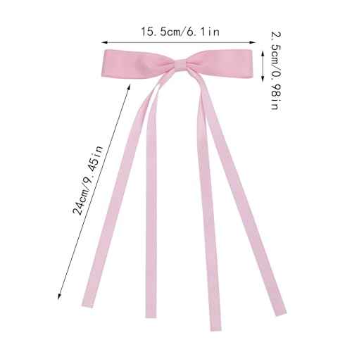 Hair Bows Clips Coquette Ribbon Bowknot with Long Tail Princess Hair Bows French Barrettes Hair Accessories for Women Girls 16PCS (Pink, White)
