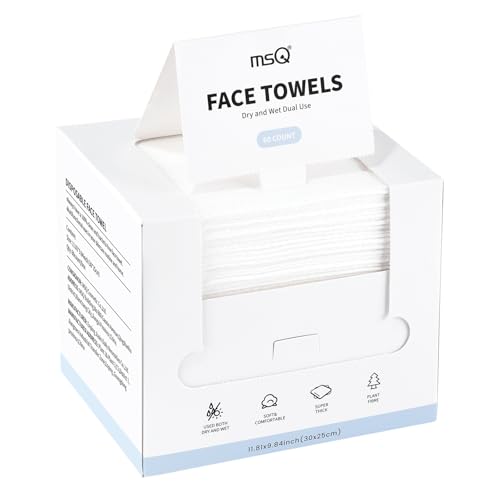 MSQ Face Towels, Disposable Face Towels, 60 Count Makeup Remover Dry Wipes, Soft & Skin Friendly Facial Towelettes Disposable, Lint- free, 1 Pack