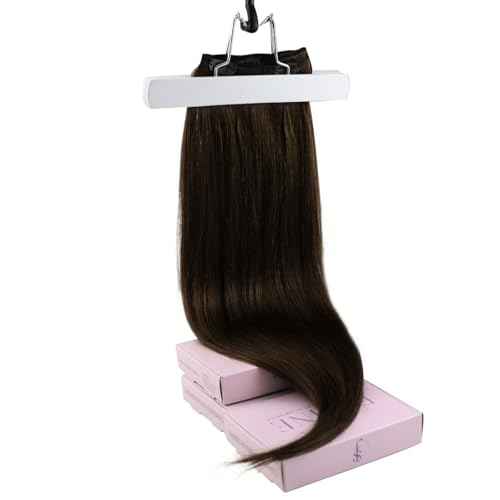 Fshine Clip in Hair Extensions Human Hair 7pcs Per Set with 18 Clips Double Weft Clip in Human Hair Extensions Brazilian Virgin Human Hair Dark Brown For Women 18 Inch