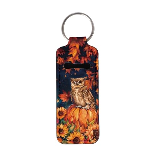 Maple Leaf Owl Chapstick Holder Keychain with Metal Ring