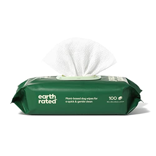 Earth Rated Hypoallergenic Dog Wipes, Cleaning and Odor-Controlling Grooming Wipes for Paws, Body, and Butt, Perfect for Puppy and Adult Dogs, Unscented, 100 Count