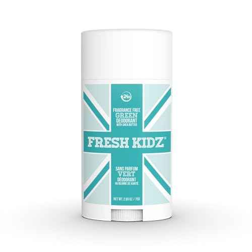 Fresh Kidz Deodorant Stick for Kids and Teens - Baking Soda and Aluminum-free 24 Hour Protection for Sensitive Skin - Unscented "Green", 2.65 oz / 75 g