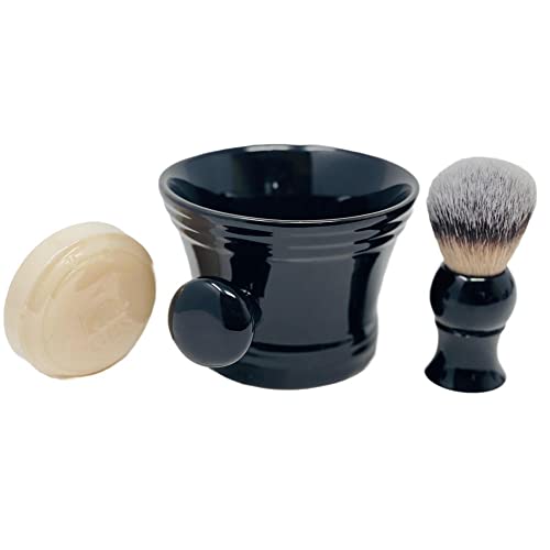 G.B.S Men's Wet Shaving Black Set - Pack of 3 Piece- Synthetic Hair Shaving Brush, Ceramic Mug and 97% All Natural Shaving Soap Compliments for any Shaving Razor