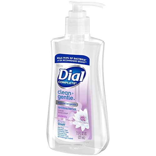 Dial Complete Clean + Gentle Antibacterial Liquid Hand Soap, Waterlily, 7.5 fl oz (Pack of 12)