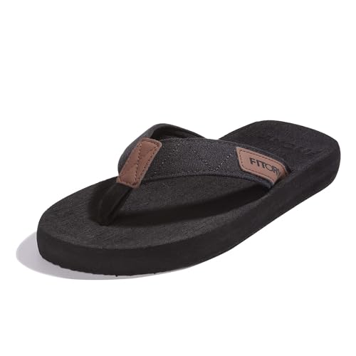 FITORY Men's Flip-Flops, Thongs Sandals Comfort Slippers for Beach Black Size 7