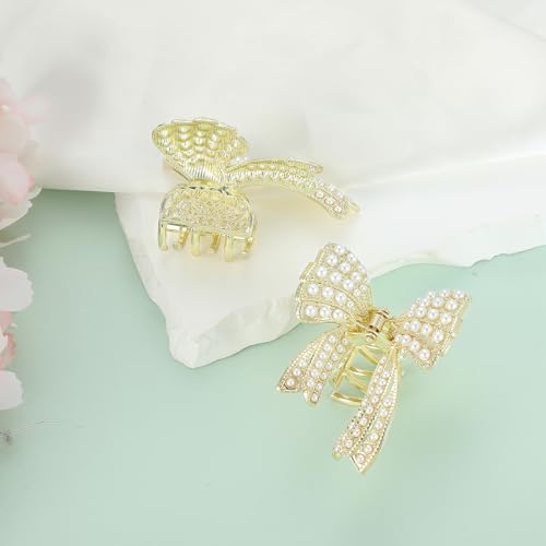 papasgix Pearl and Bow Hair Accessories: Butterfly Clips, Small Gold Metal Claw Hair Clips for Women and Girls (2Pearl, Hair Accessory)