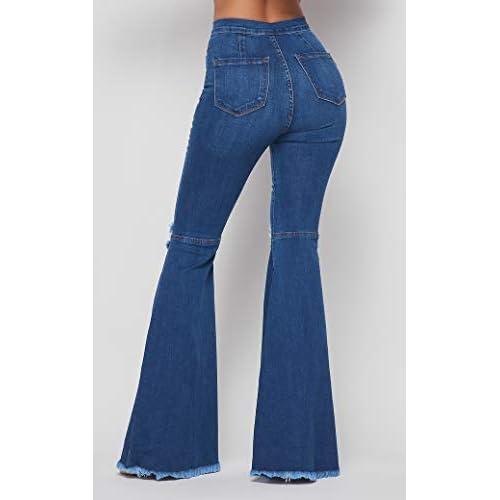 Vibrant Women's Juniors Bell Bottom High Waist Fitted Denim Jeans