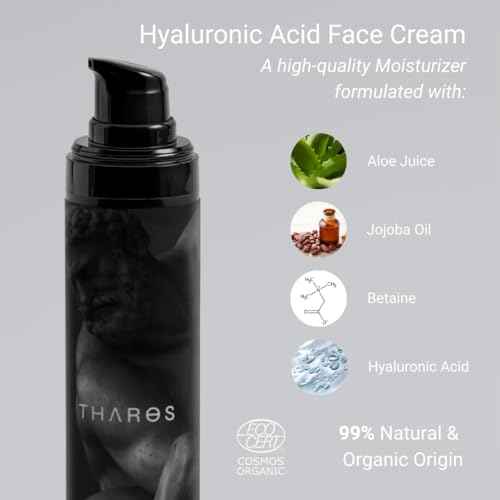 THAROS Men's Hyaluronic Acid Face Cream, Moisture Guard, Hydrating & Calming, 1.7 fl.oz, Natural Origin. Vegan. Normal & Dry Skin
