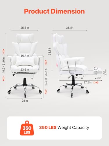 VEVOR Reclining Office Chair with Footrest, Heavy Duty PU Leather